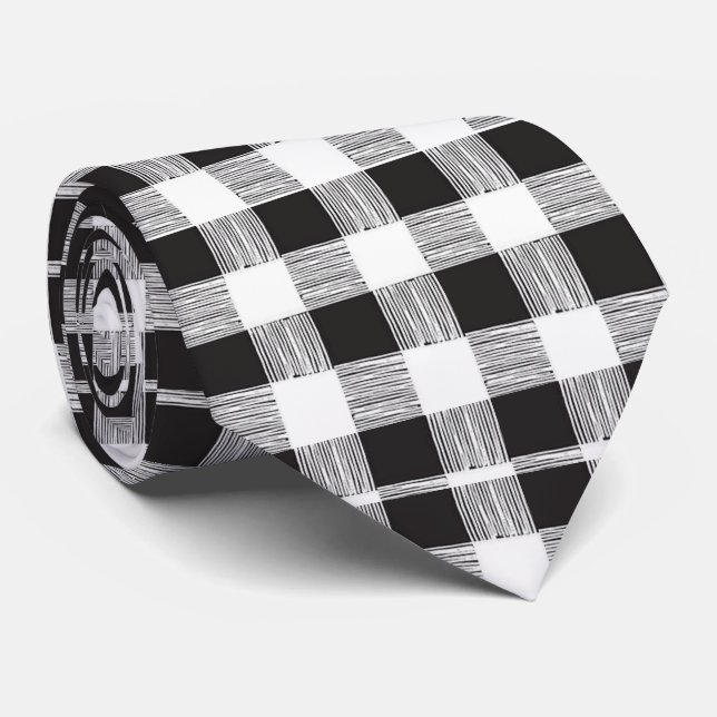 Cravate Hommes Designer noir et blanc Plaid (Roulé)