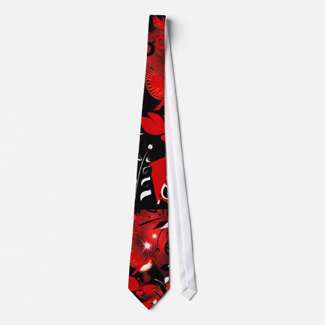 Cravate Hommes Fleurs Asiatiques Oiseaux Rouges (Devant)