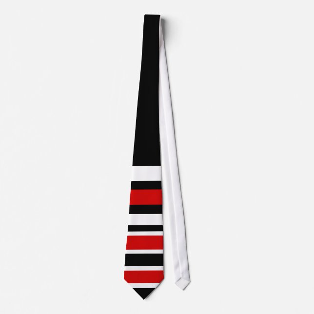 Cravate Hommes Rouge Noir Blanc Rayure 2 (Devant)