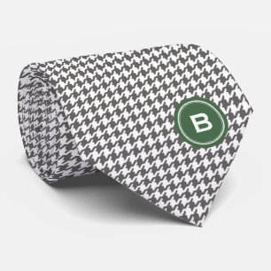 Cravate Houndstooth gris classique tendance avec monogramm