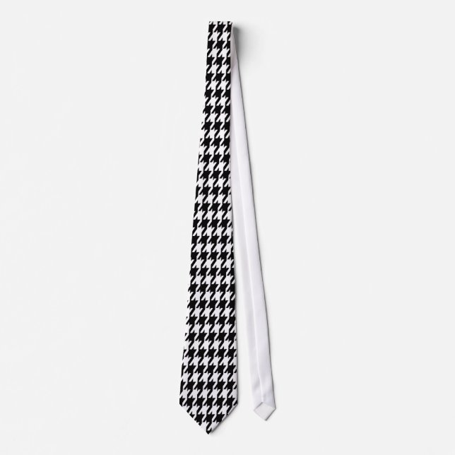 Cravate Houndstooth Noir et Blanc Classique  (Devant)