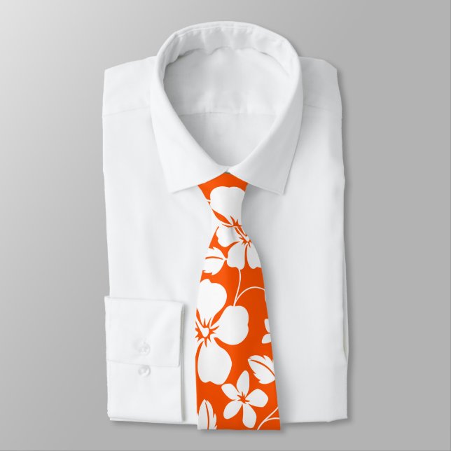 CRAVATE HULA HAÏIENNE (HIBISCUS) ORANGE (Attaché)