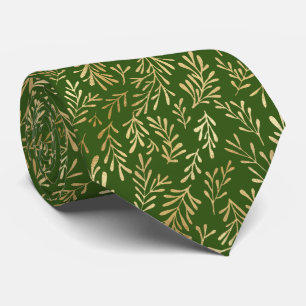 Cravate Hunter Green avec Motif de plantes à huile d'or