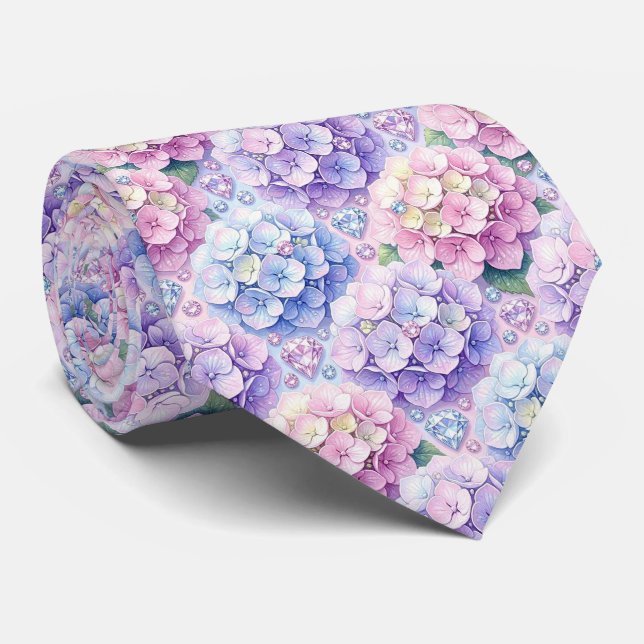 Cravate Hydrangeas & Diamonds | Collier de mariage et d'év (Roulé)
