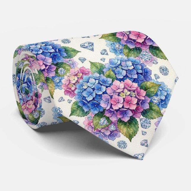 Cravate Hydrangeas & Diamonds | Collier de mariage et d'év (Roulé)