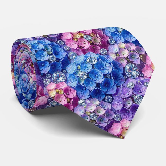 Cravate Hydrangeas & Diamonds | Collier de mariage et d'év (Roulé)