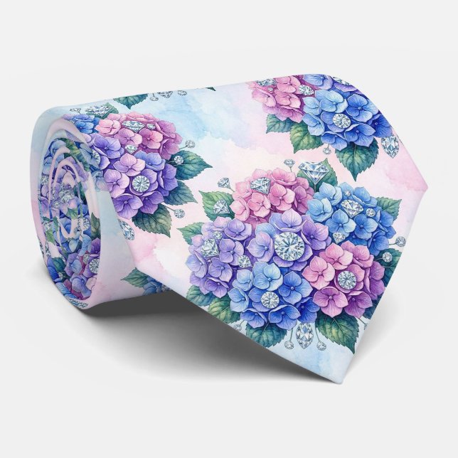Cravate Hydrangeas & Diamonds | Collier de mariage et d'év (Roulé)
