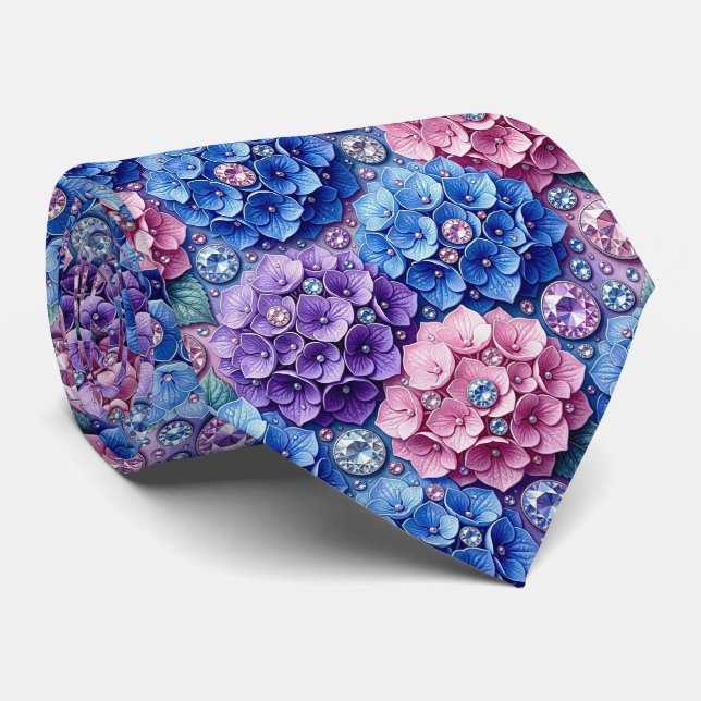 Cravate Hydrangeas & Diamonds | Collier de mariage et d'év (Roulé)
