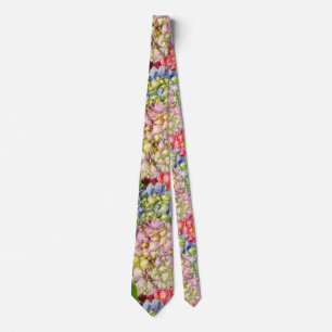 Cravate Hydrangées florales rose pâle bleu jaune vert