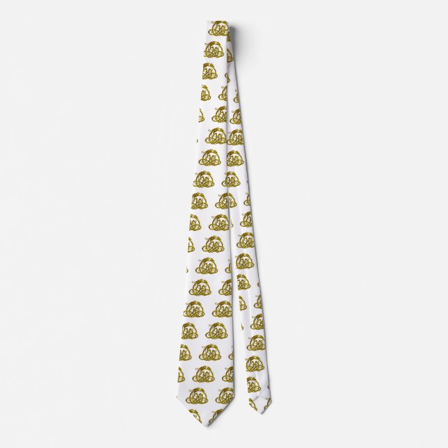 Cravate HYPER DRAGON / Gold Celtic Knots, Blanc (Devant)