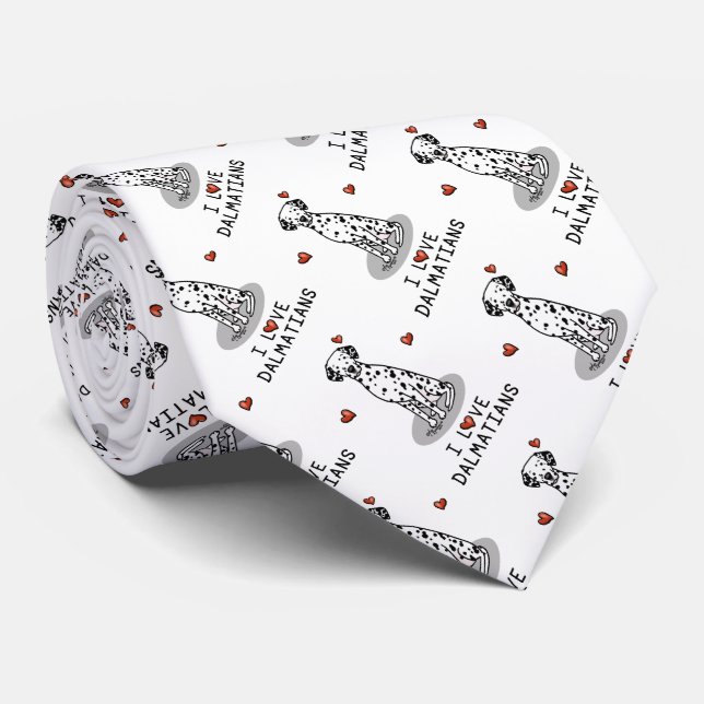 Cravate I Love Dalmatians (noir 1) Coeurs mignons (Roulé)
