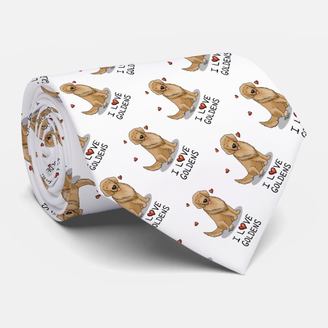 Cravate I Love Goldens - I Love Golden Retrievers (Roulé)