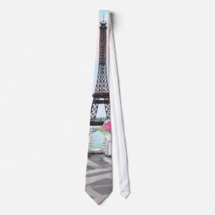 Cravate I Love Paris - Tour Eiffel et fleurs de bouquet