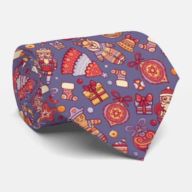 Cravate Icônes de Noël Design avec Nutcracker Père Noël (Roulé)