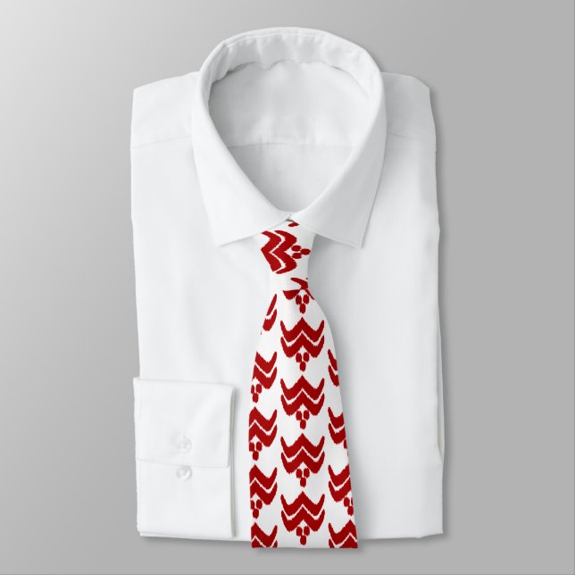 Cravate Ikat floral stylisé - rouge foncé et blanc (Attaché)