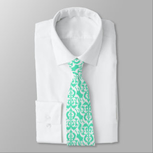 Cravate Ikat Moorish Damask - aqua et blanc