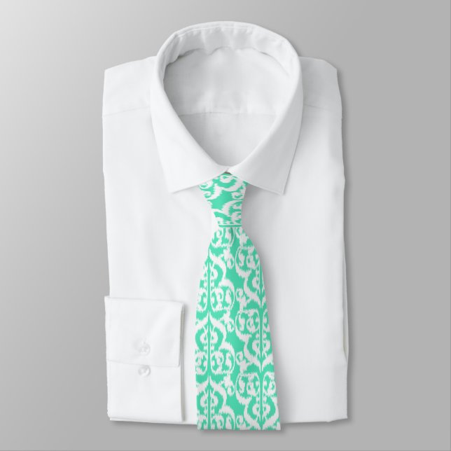 Cravate Ikat Moorish Damask - aqua et blanc (Attaché)