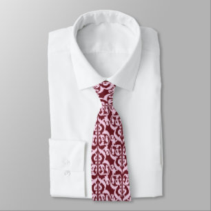 Cravate Ikat Moorish Damask - bordeaux et rose