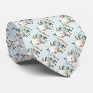 Cravate Illustration de Cottagecore avec un Cochon en Patc