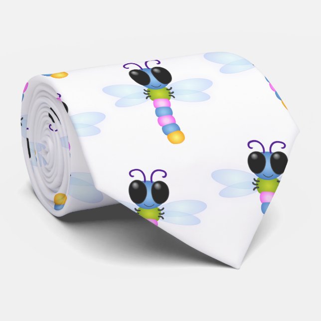 Cravate Illustration de dessin animé de libellule bleue et (Roulé)