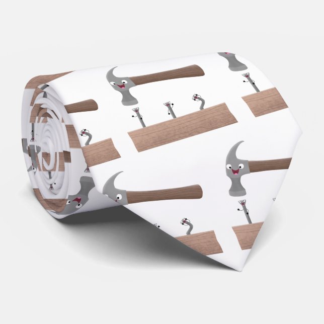 Cravate Illustration de dessin mignon, marteau et ongles (Roulé)