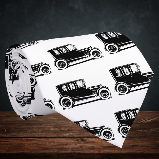 Cravate Illustration de voiture noire vintage (Créateur téléchargé)