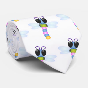 Cravate Illustration d'une libellule bleu et rose