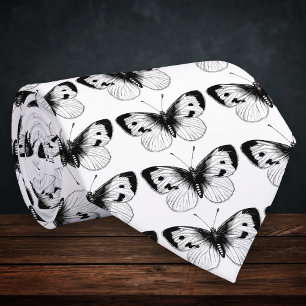 Cravate Illustration vintage de papillon du chou blanc
