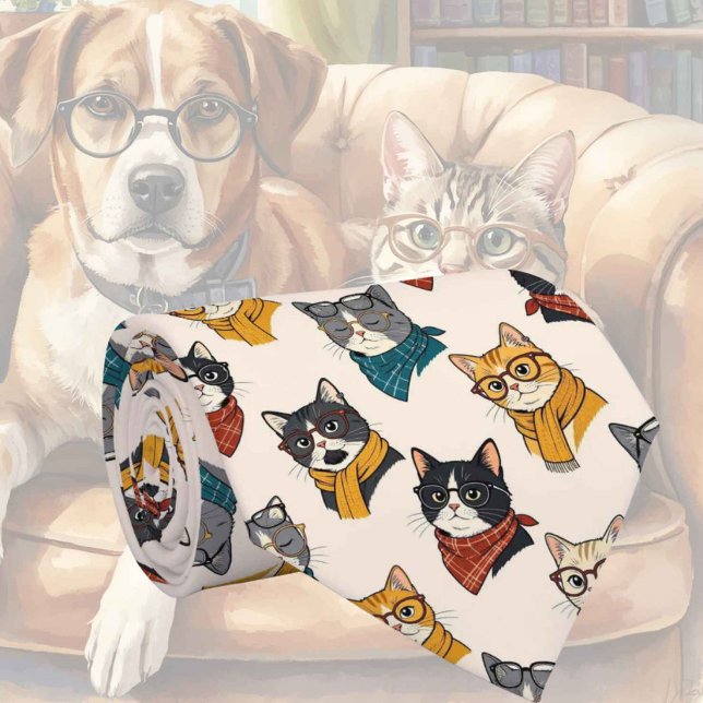 Cravate Illustrations de chat hipster avec lunettes (Créateur téléchargé)