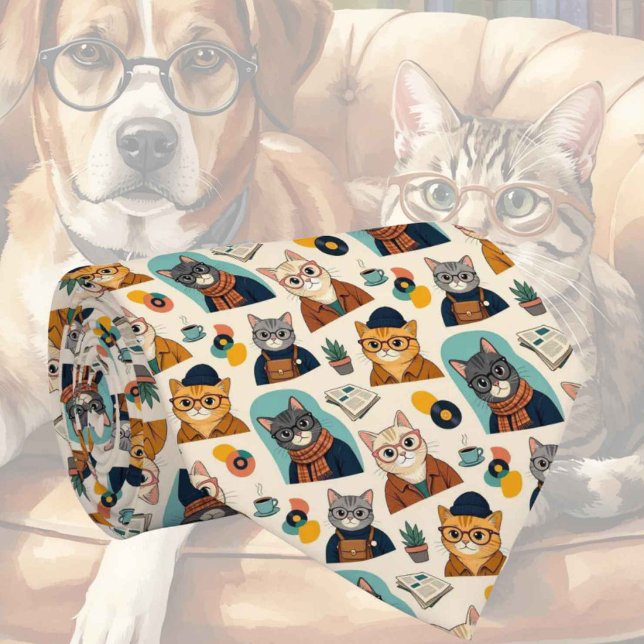 Cravate Illustrations de chat hipster avec lunettes (Créateur téléchargé)