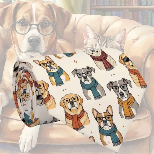 Cravate Illustrations de chien hipster avec lunettes (Créateur téléchargé)