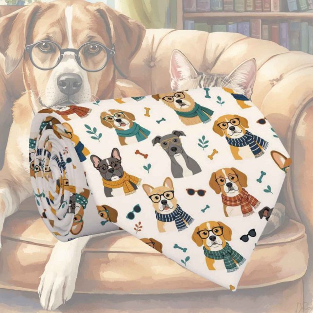 Cravate Illustrations de chien hipster avec lunettes (Créateur téléchargé)