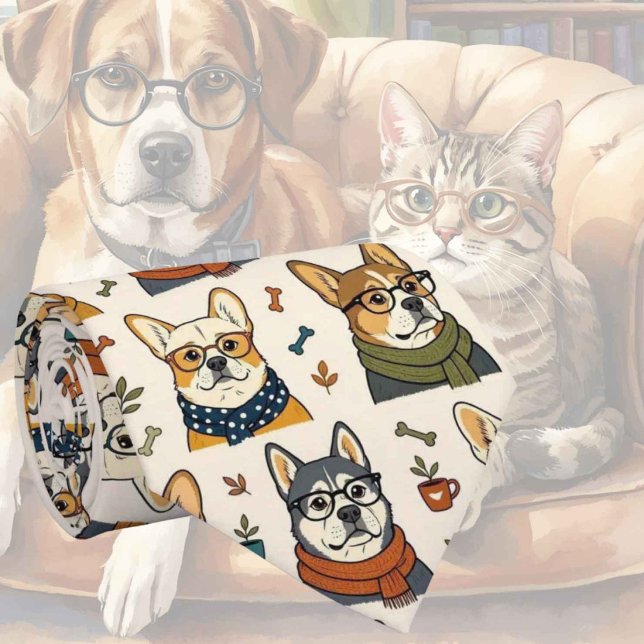 Cravate Illustrations de chien hipster avec lunettes (Créateur téléchargé)