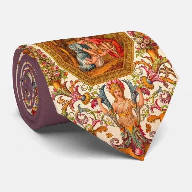 Cravate impression baroque ultra somptueuse du 17e siècle (Roulé)
