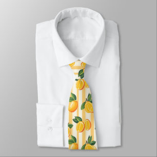 Cravate Impression botanique de citron jaune sur rayures c