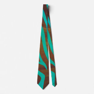 Cravate Impression Brown et Turquoise Zebra