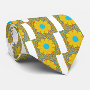 Cravate Impression Cyan et Gold Mandala Art