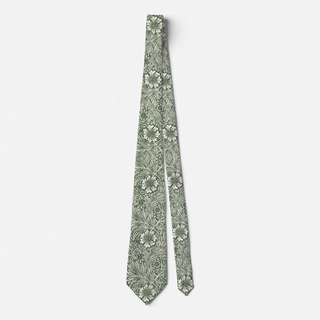 Cravate Impression d'art floral vert souci de William Morr (Devant)