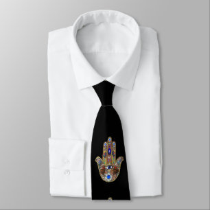 Cravate Impression d'art opale cœurs Hamsa Judaica