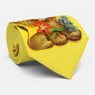 Cravate impression de lions et de souris