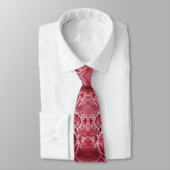 Cravate Impression de serpent rose chaud (Attaché)