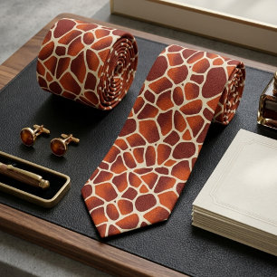 Cravate Impression girafe orange et marron motif animal