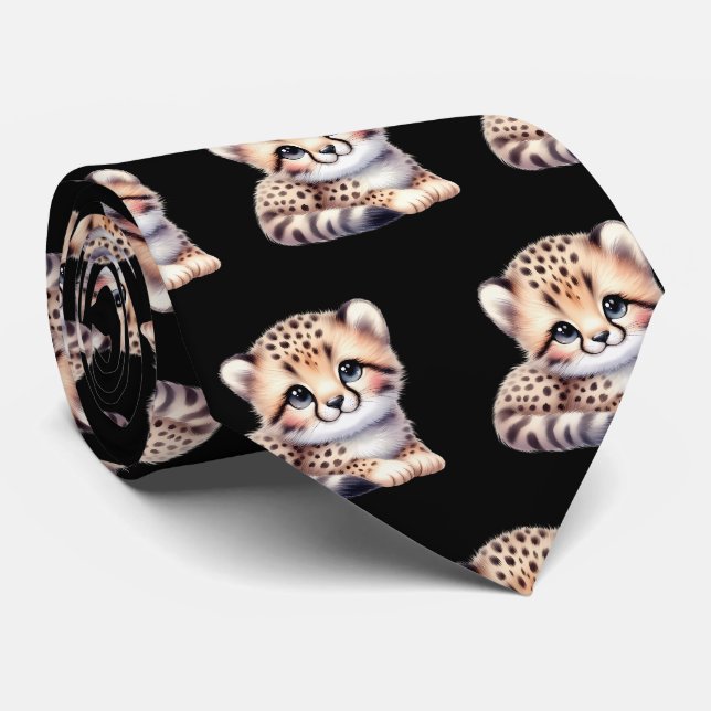 Cravate Impression léopard moderne kawaii Bébés guépard mi (Roulé)