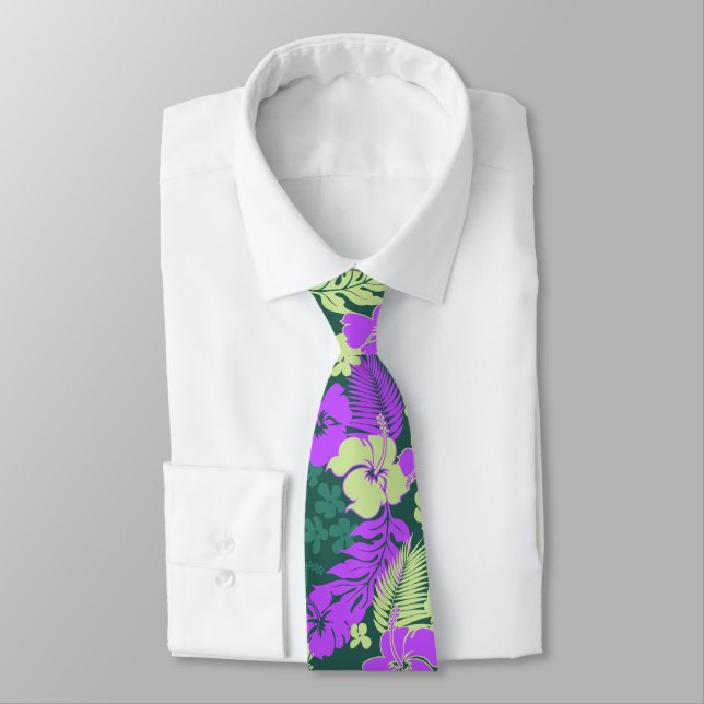Cravate Impression recto verso Kona Bay Hawaiian Hibiscus (Attaché)