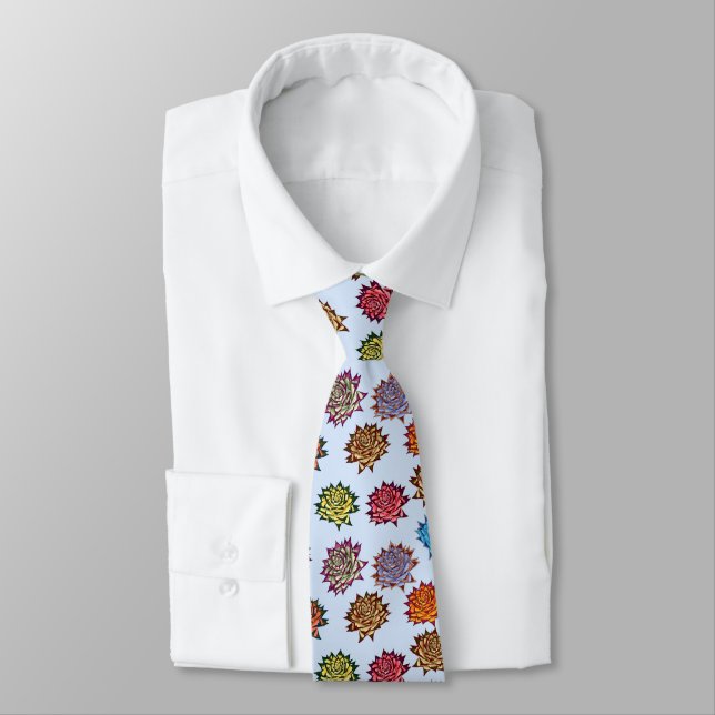 Cravate Impression Rose pointillée, Modèle Floral Moderne (Attaché)