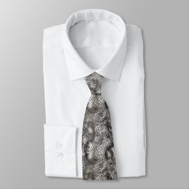 Cravate Impression serpent en motif gris et argent (Attaché)