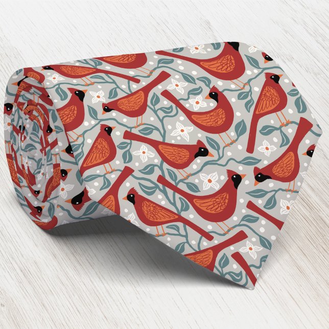 Cravate Impression sur bloc de la fleur de cornouiller amé (Northern Red Cardinal American Dogwood North Carolina Virginia state bird flower pattern neck tie)
