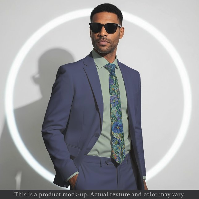 Cravate Impressionist Blue Floral Necktie (Créateur téléchargé)