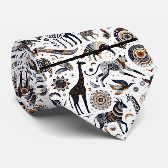 Cravate Imprimé d'animaux africains Boho (Roulé)