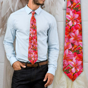 Cravate Imprimé de plumeria rose orange vif hawaïen